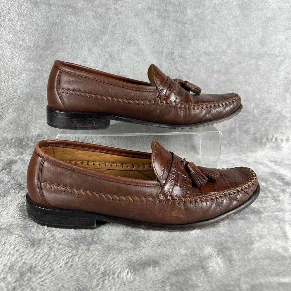 Florsheim Mens Brown Leather Tassel Loafers Croc Embossed 18469 Size 10 D